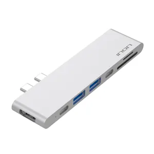 아이논 USB 3.0 C타입 듀얼 7in1 멀티허브 썬더볼트3 맥북프로 IN-UH310C, 실버