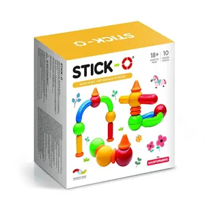 STICK O 기본 10피스 자석 조립 세트, 무지개 색상, 교육용 STEM 건설 장난감, 만 18개월 이상 310622