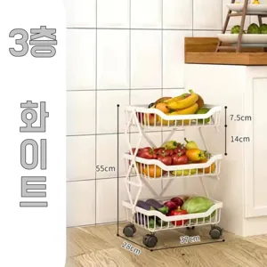 LONGGU 철재 카트 이동 접이식 다용도 수납 카트/고정 바퀴/조립 필요없는 펼쳐 사용하는 3단/4단/5단 선반 폭이 37cm카트, 화이트, 1개