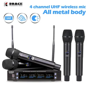 BOMGE 가변 주파수 UHF 4 채널 무선 마이크 시스템 무선 마이크, 자동 연결, 노래방용 풀 메탈, 음성, BG-460U