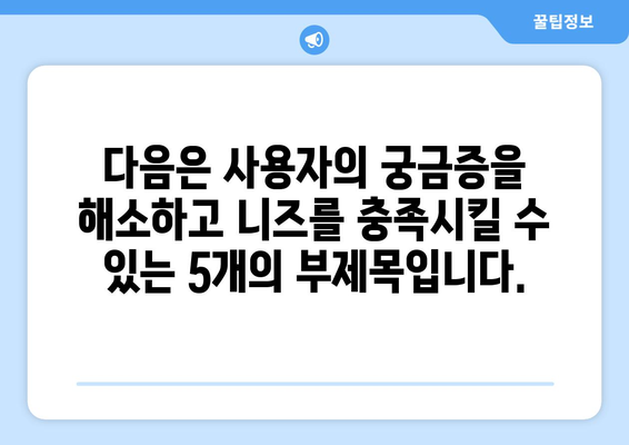 다음은 사용자의 궁금증을 해소하고 니즈를 충족시킬 수 있는 5개의 부제목입니다.