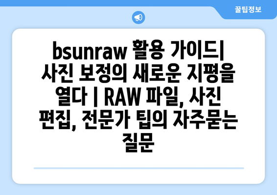 bsunraw 활용 가이드| 사진 보정의 새로운 지평을 열다 | RAW 파일, 사진 편집, 전문가 팁